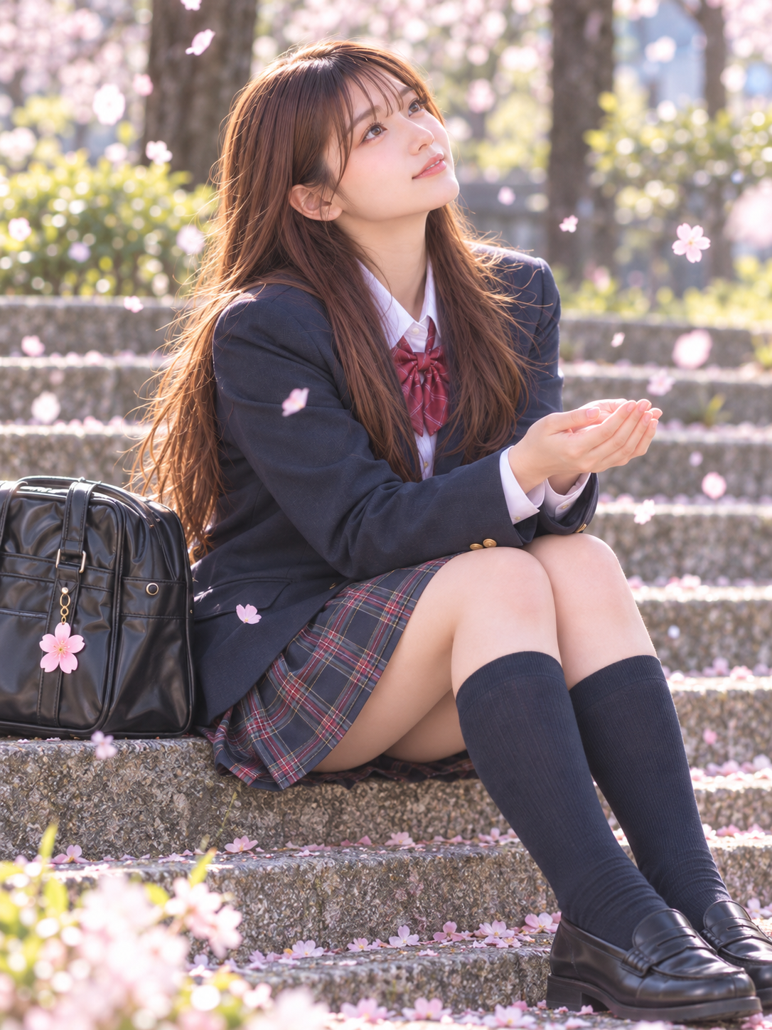 桜舞う階段で